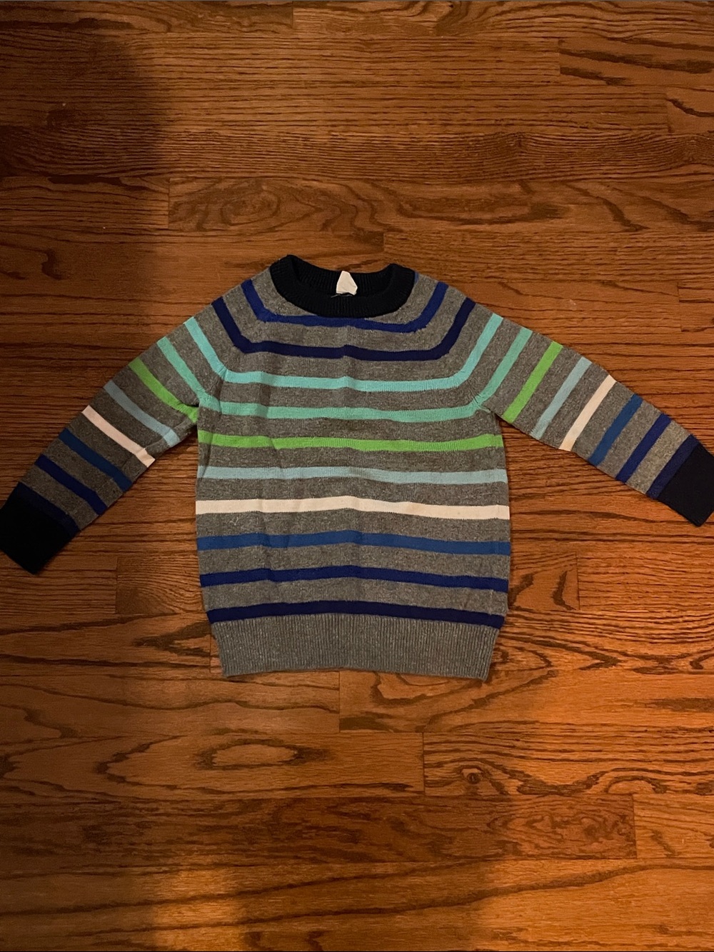 GAP Kids Striped Crewneck Sweater in Gray, Blue, Green
